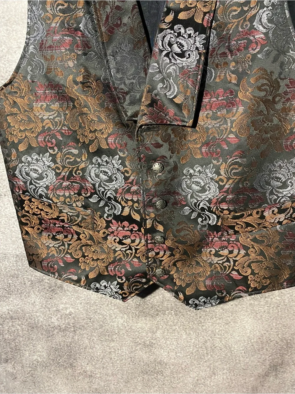 Wah Maker Frontier Brocade Tapestry Western Vest Men's M Floral USA Made